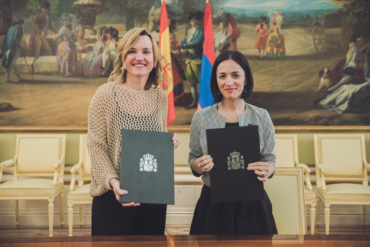La ministra @Pilar_Alegria y su homóloga armenia, Zhanna Andreasyan, han firmado esta mañana un acuerdo para aumentar la cooperación en materia deportiva entre ambos países.