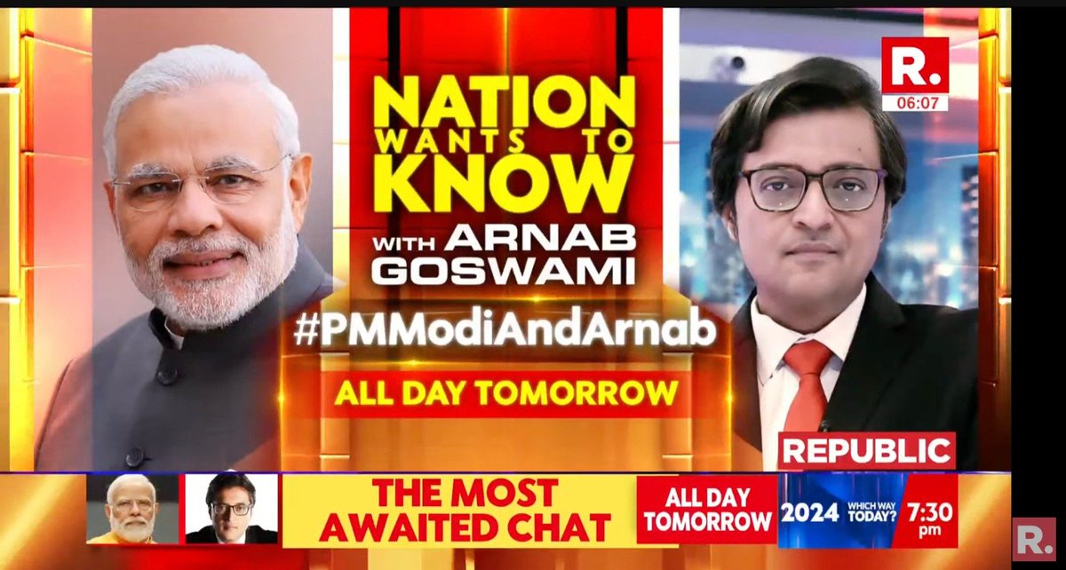 100 Minutes 100 Headlines PM Modi's most-awaited #EXCLUSIVE interview with Republic Editor-in-Chief Arnab only on Nation Wants to Know. #PMModiAndArnab - All day Tomorrow, tune in here - youtube.com/watch?v=v2uhs8… #PMModi #Arnab #ArnabGoswami #NationWantsToKnow…