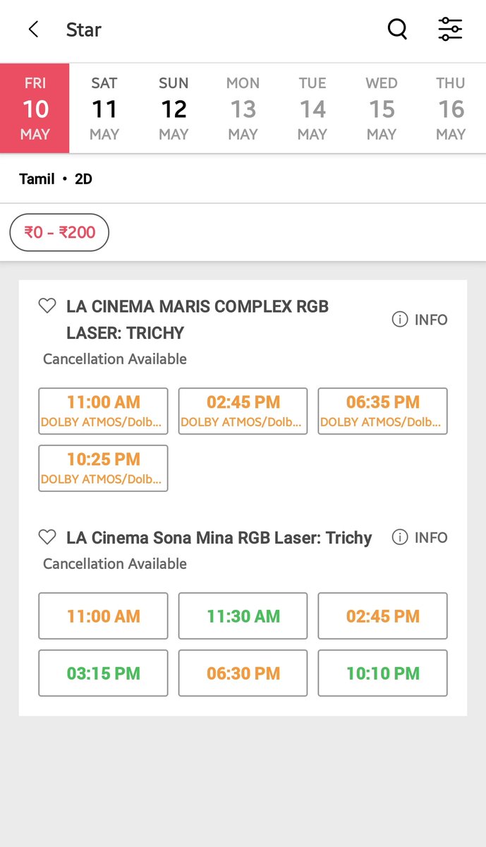 #Star Trichy City Limited release No single screens LA Cinema Maris & LA Sona 2nd screens only due to #Aranmanai4 storm