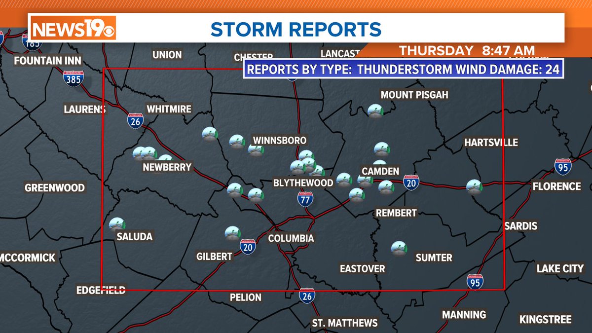 Storm reports are still coming in from across the Midlands of South Carolina. #SCWX