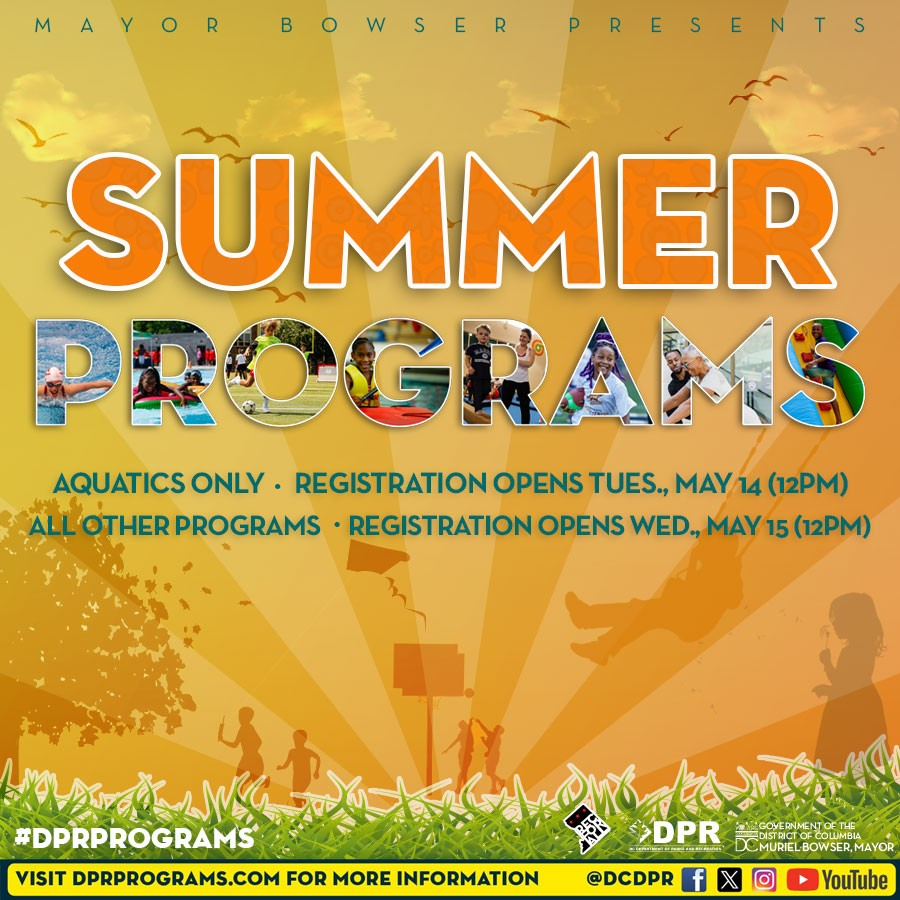 DCDPR's tweet photo. “Winter is copper, autumn is bronze, spring is silver, and summer is GOLD.”- Matshona Dhliwayo

🌞Summer Programs OPEN Tues., May 14 &amp; Wed., May 15! 
Aquatics, Cultural Arts, Sports +Fitness programs all over the District. Find something to do. 
https://t.co/KfEMnp00Af #RECforALL https://t.co/LQRXDVpeOu