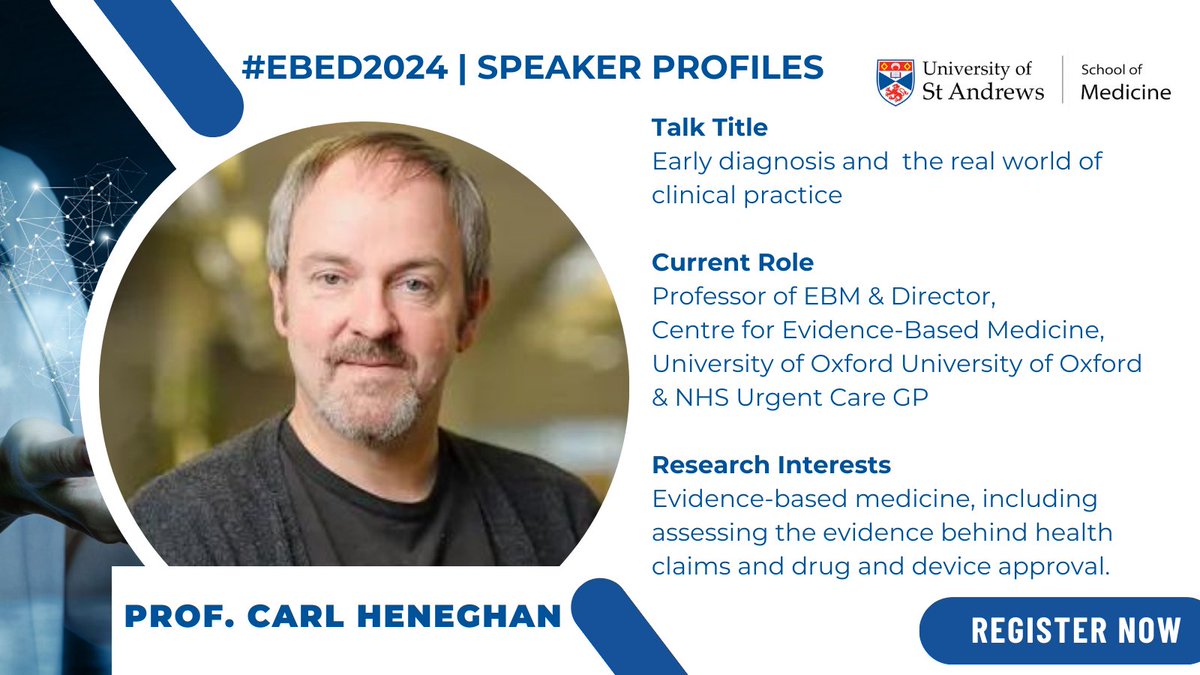 The countdown to #EBED2024 continues! 🎉

Join us to hear from conference co-organiser and speaker Prof. @carlheneghan of @CebmOxford on how evidence-based medicine translates to the real world of clinical practice. #earlydiagnosis

Register now 👉 bit.ly/3TgrCC:J
