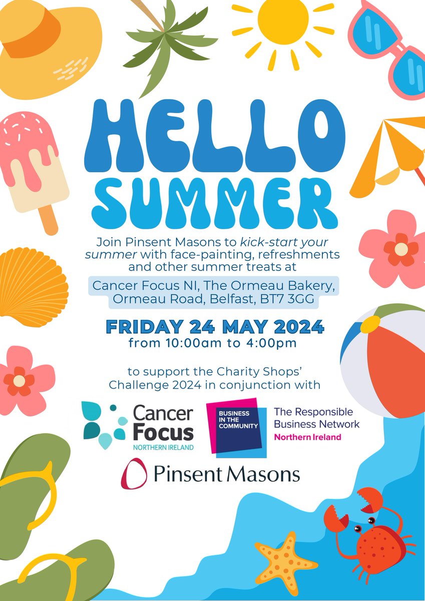 Kick-start your summer and join Pinsent Masons for a fun-filled day at Cancer Focus NI, The Ormeau Bakery, Ormeau Road, Belfast, BT7 3GG, on Friday, 24th May, from 10am to 4pm! Enjoy face painting, delicious refreshments, and other summer treats to show your support for the…