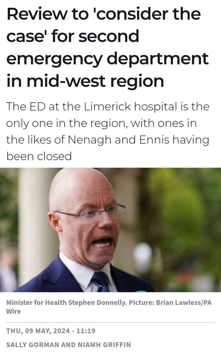 Review to 'consider the case' for second emergency department in mid-west region The ED at the Limerick hospital is the only one in the region, with ones in the likes of Nenagh and Ennis having been closed #UHL irishexaminer.com/news/munster/a…