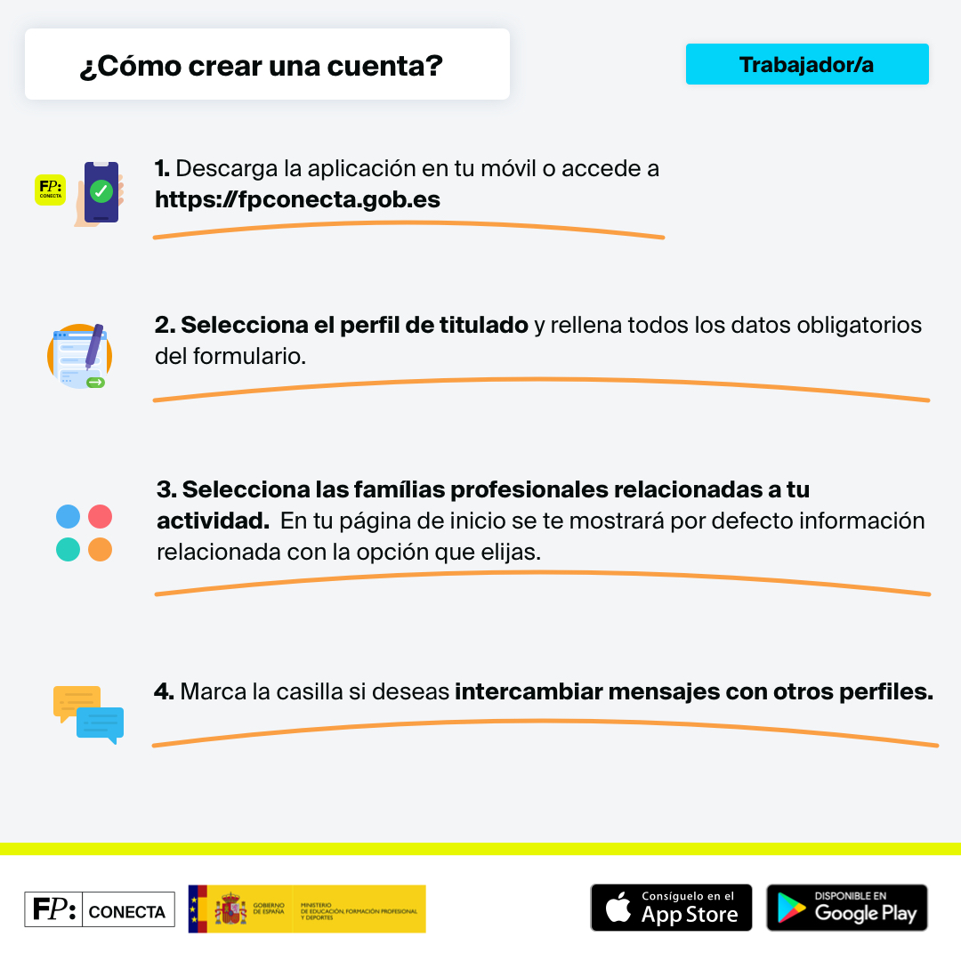 ¿Buscas un cambio profesional? En #FPConecta puedes encontrar ofertas de empleo y conectar con empresas. Regístrate gratis: 1️⃣ Visita fpconecta.gob.es 2️⃣ Elige tu perfil y completa tus datos ✍️ 3️⃣ Confirma tu email 📩 #YoSoyFP