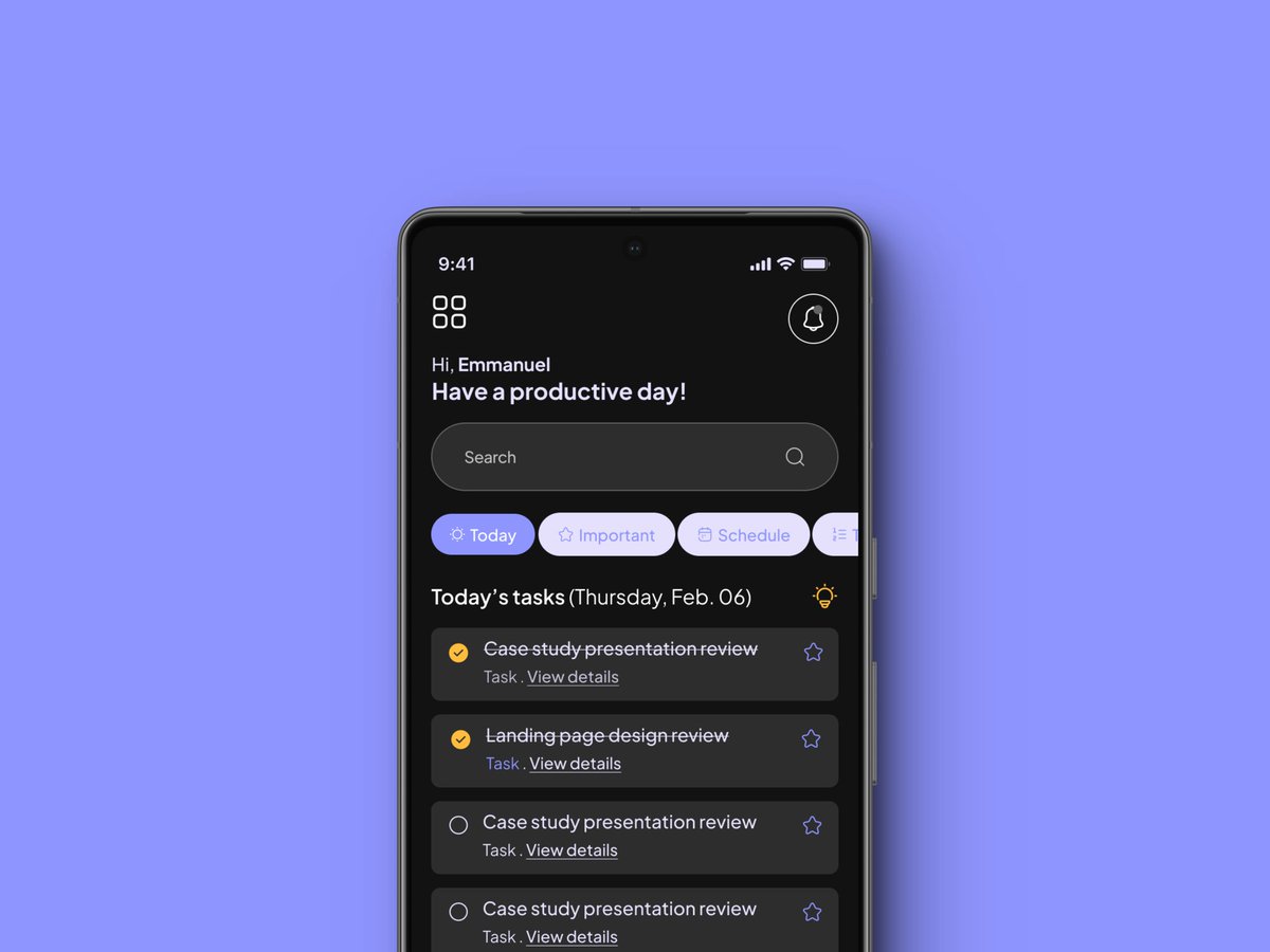 A dark themed UI for a todolist App... looks like I'm getting a hang of dark theme 😂