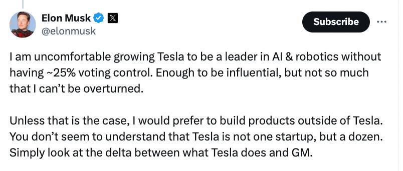 @Tesla 8. Denholm, the board chair, says Tesla stockholders should give Musk $50 billion so Musk 'will continue to be driven to innovate and drive growth at Tesla.' Musk has already made clear that restoring his $50 billion pay package isn't enough to keep him interested in Tesla. Musk…