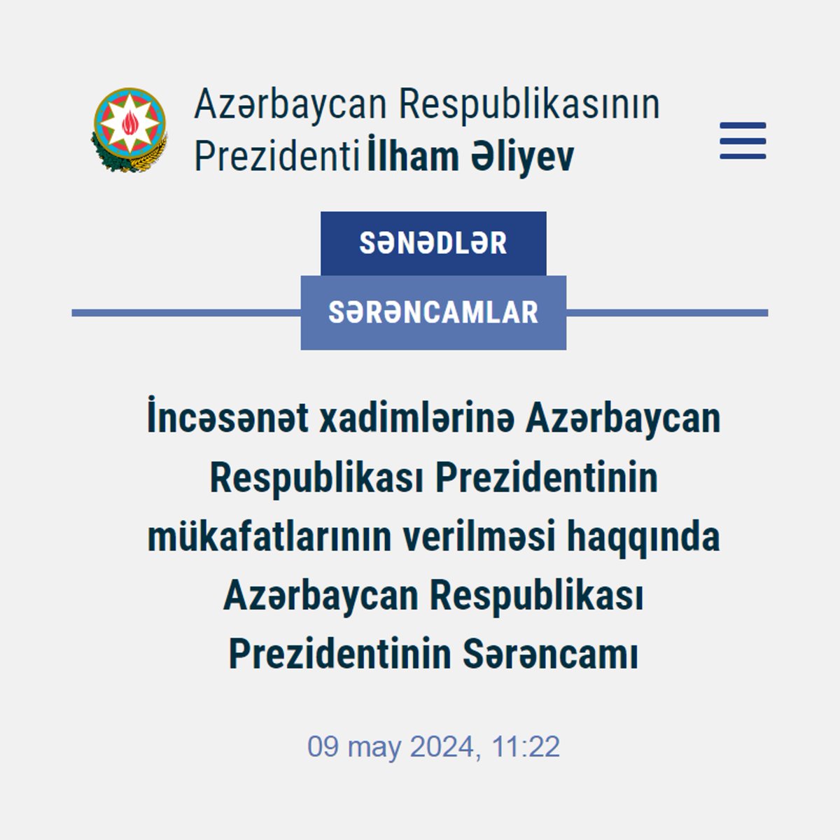 İncəsənət xadimlərinə Azərbaycan Respublikası Prezidentinin mükafatlarının verilməsi haqqında Azərbaycan Respublikası Prezidentinin Sərəncamı

Ətraflı: shorturl.at/hktxN

#Azərbaycan #mədəniyyət #sərəncam