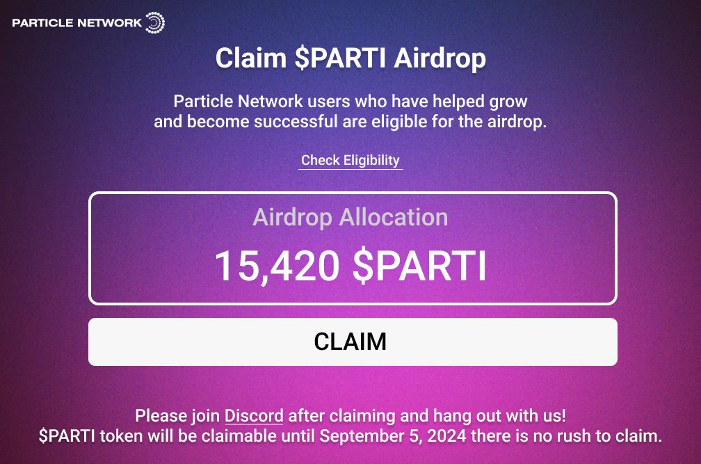 Airdrop - PIONEER PARTICLE NETWORK $PARTI - Multichain

Register: pioneerparticle.network/en?inviteCode=…

- Join with code
- Connect With Metamask
- Complete all task & get more reward
- Check-in daily & get link invite => get more reward

#PIONEERPARTICLE #PARTICLENETWORK $BLOCK $COOKIE $PARAM