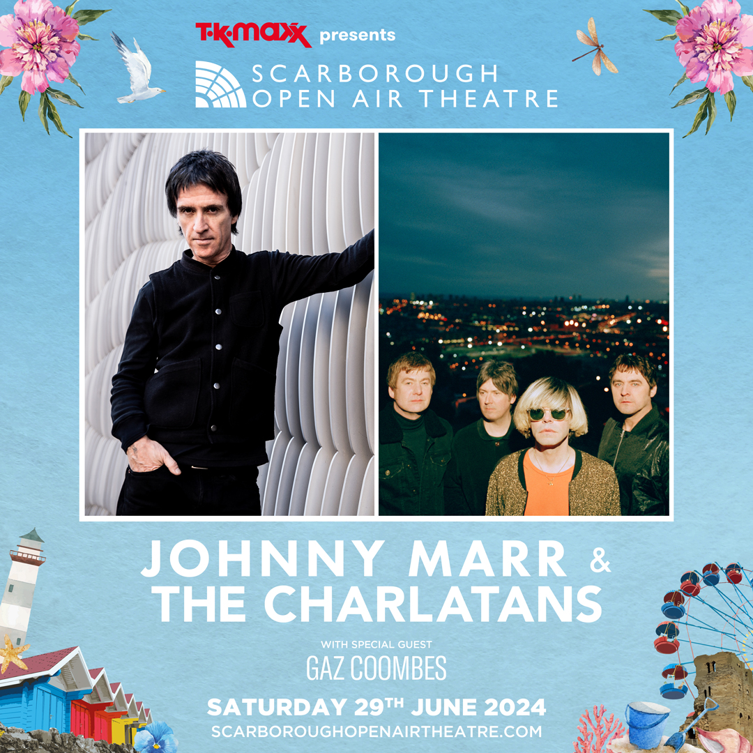 Tune into BBC Radio York Breakfast tomorrow morning from 8:30am to hear @thecharlatans front man @Tim_Burgess talking about their co-headline show with @Johnny_Marr at @TKMaxx_UK presents Scarborough Open Air Theatre!

Don't miss it 🎟️ ScarboroughOpenAirTheatre.com