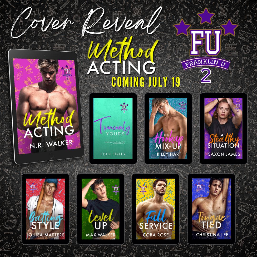 bookstattoostea's tweet photo. Join us for the next round of Shenanigans with Franklin University Season 2!
Next up is N.R. Walker's Method Acting, releasing on July 19th, and here's the stunning cover!
Pre-order Today!
📖 https://t.co/w2Olb1nQLa
@NR_Walker #MethodActing #CoverReveal #GRRTours https://t.co/rdKLS1Xzdv
