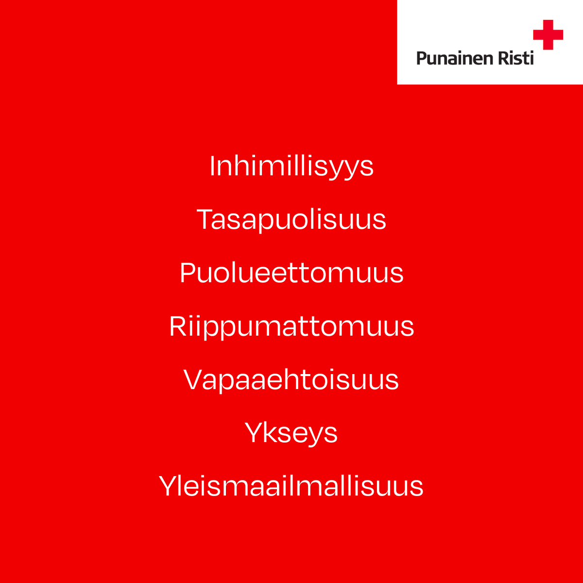 Tiesitkö, että Punaisen Ristin toimintaa ohjaavat nämä 7 periaatetta? Lue lisää: punainenristi.fi/tyomme/periaat… #PunaisenRistinViikko