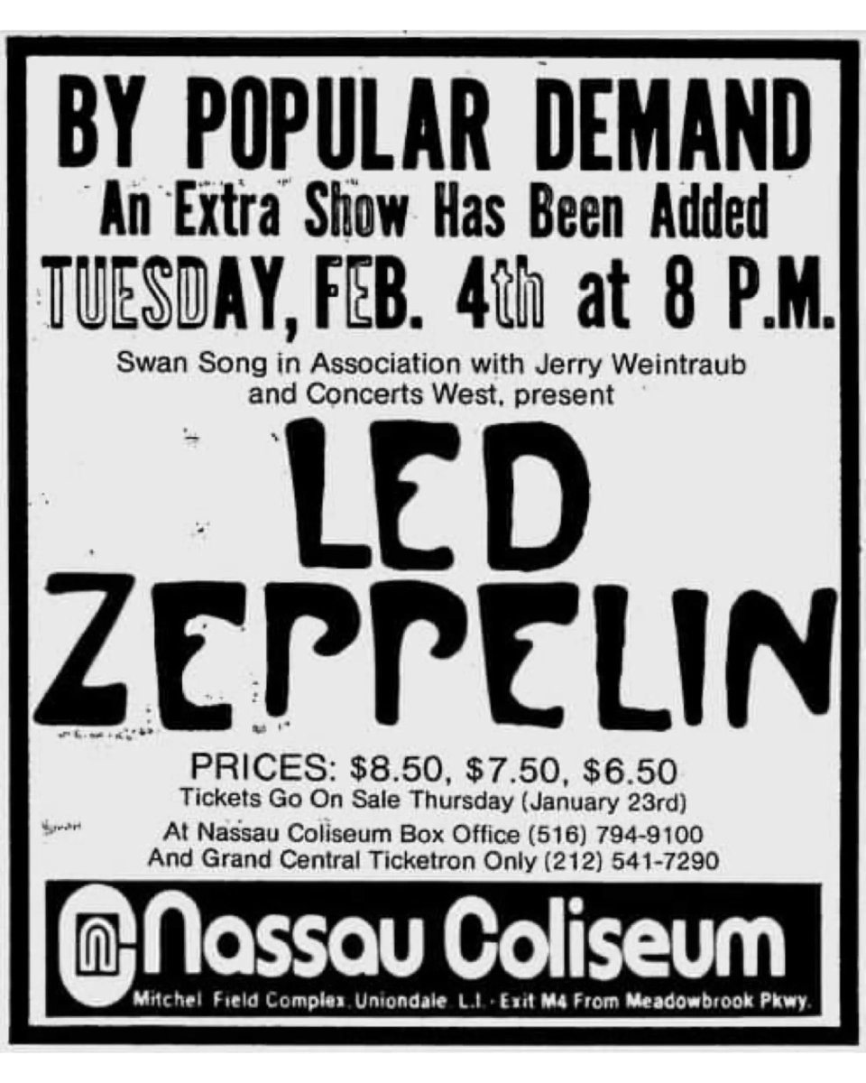 LIConnection's tweet photo. ๐๏ธ Events of the Past: Feb 4 1975 Led Zeppelin played Nassau Coliseum
#longisland #longislandconnection #linightlife #longislandnightlife #longislandevents #throwbacks #longislandthrowbacks #lithrowbacks https://t.co/huQfk8jdpL