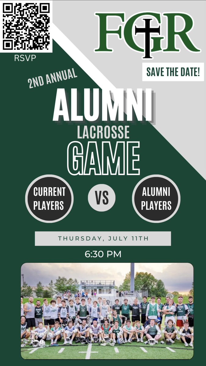 🚨SAVE THE DATE AND SIGNUP‼️ FGR is hosting the second annual alumni lacrosse game! Be sure to save the date and signup today! Go Irish! ☘️ @fathergabrielrichardhighschool @barstoolfgr @fgrmenslacrosse m.signupgenius.com/#!/showRSVPSig…