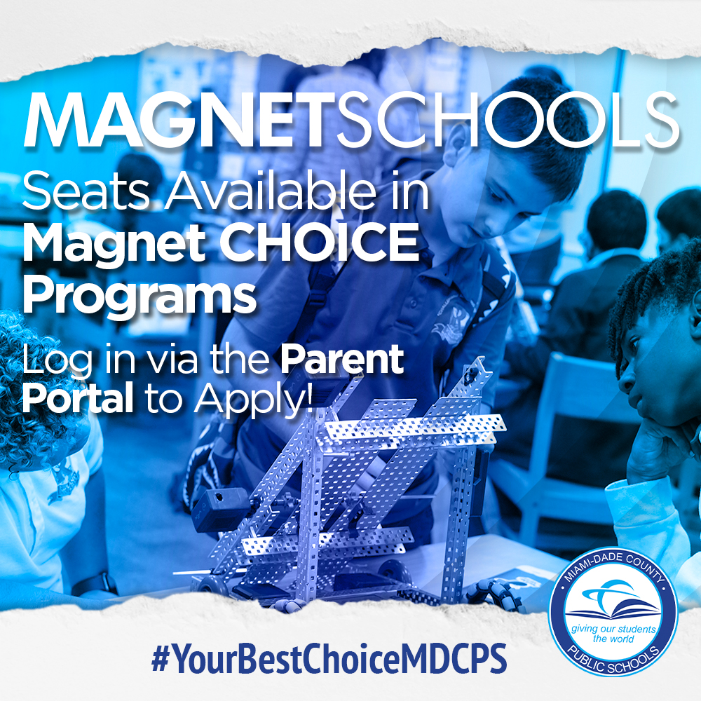 You have the power to choose what's best for your child's education, & we are #YourBestChoiceMDCPS! Applications for select @miamimagnets are now OPEN & accepting submissions via the @MDCPS Parent Portal. Apply to up to 5 schools with just one application. Don't miss out! 💫🧲