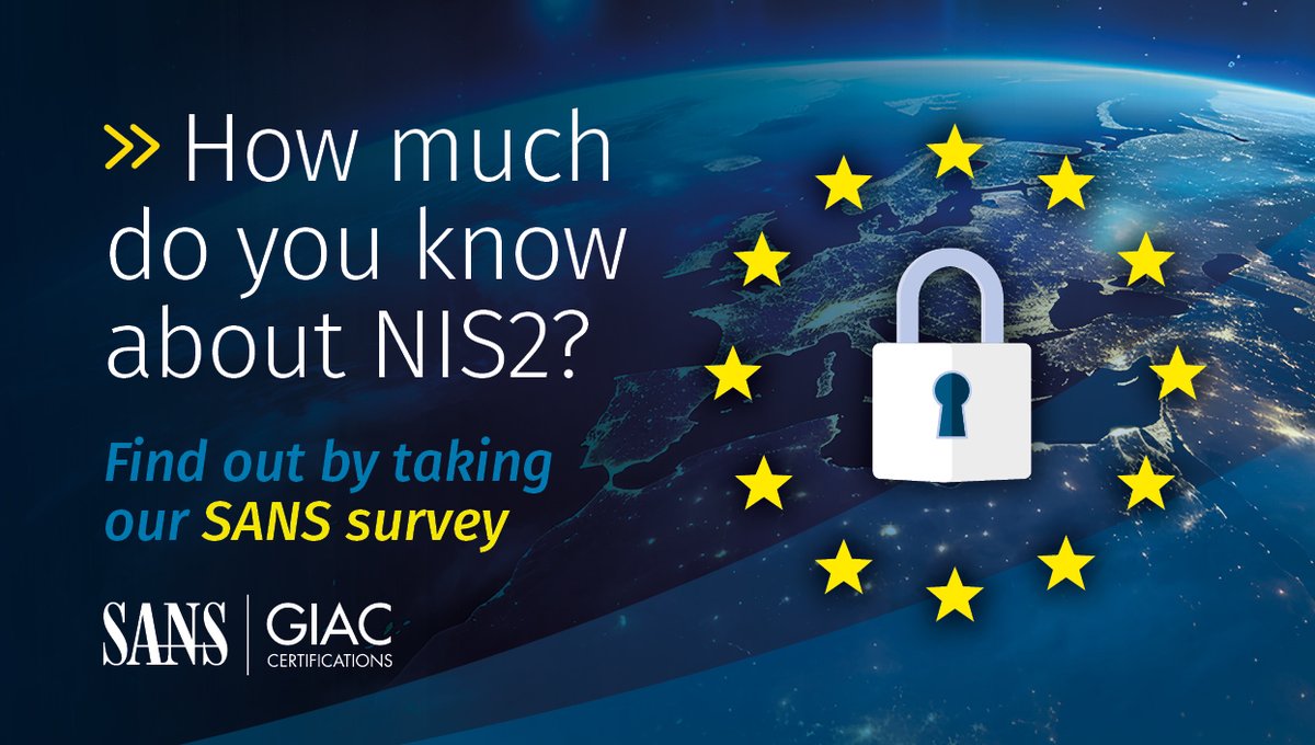 ⏳ Time's ticking: Share your thoughts on EU cybersecurity regulations!

Take part in the essential survey by <a href="/deancybersec/">Dean Parsons</a> and <a href="/bojanz/">Bojan Zdrnja</a> to guide industries through new Directives. 

✍️  Lend your voice → sans.org/u/1vtf

#SANSTraining #Cybersecurity #NIS2 #Compliance