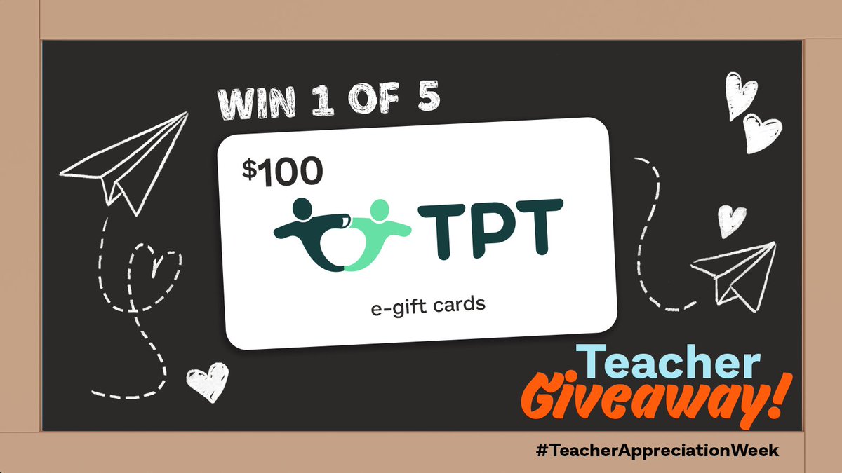 It's day 4 of our #5DaysOfGiveaways for #TeacherAppreciation week! Enter to win 1 of FIVE $100 Teachers Pay Teachers e-gift cards!🎉 To enter: 🌟 Follow us 🌟 RT & like this post 🌟 Comment with what grade and subject(s) you teach 🤗 #TeacherAppreciationWeek