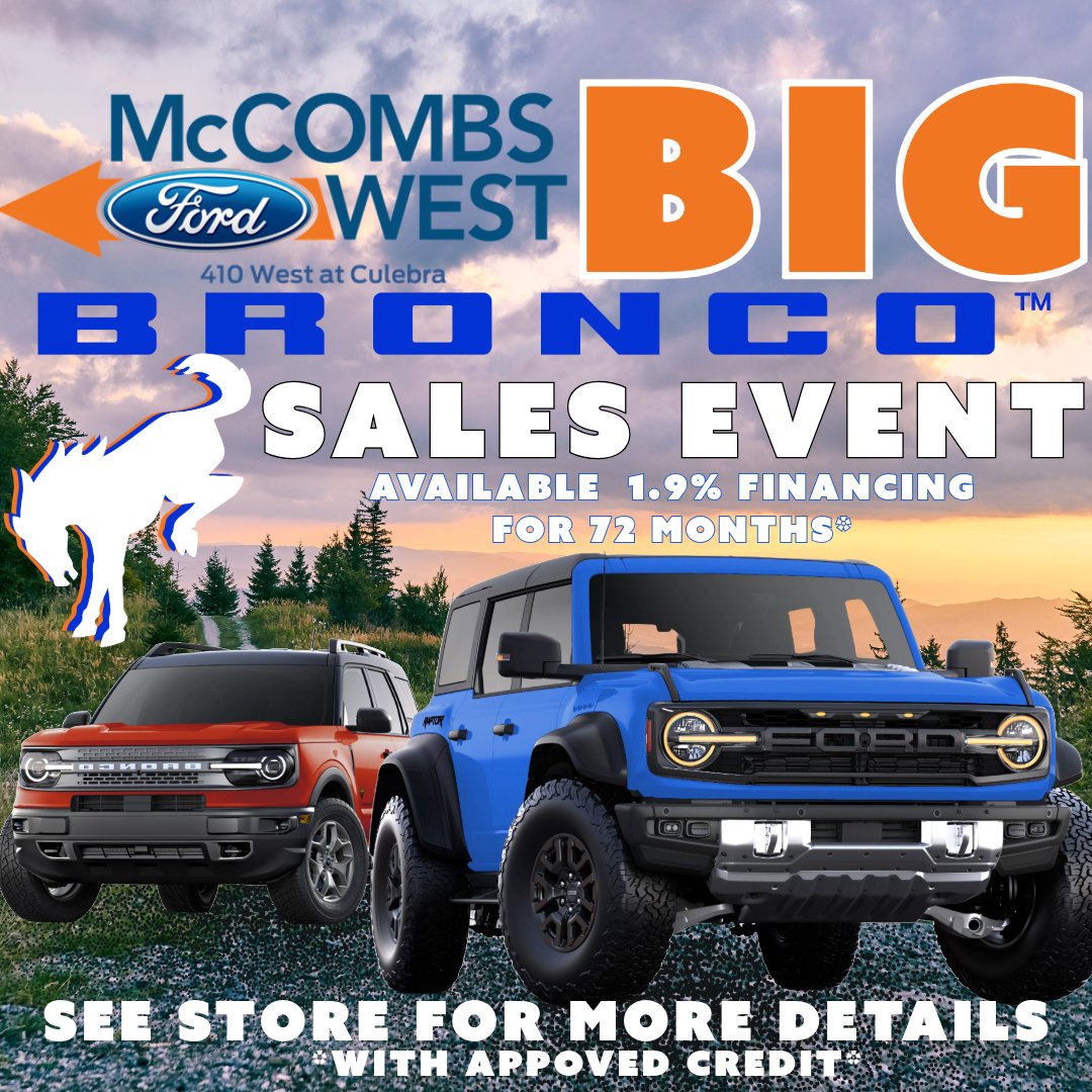 #BuiltWild for every adventure. Stop by today to take advantage of the exclusive deals and financing options available at McCombs Ford West. 
View our inventory: bit.ly/4aeKqro
 📌-7111 NW Loop 410, San Antonio, TX
📲-(210)-509-1024
👋🏽Hablamos Español! 👋🏽