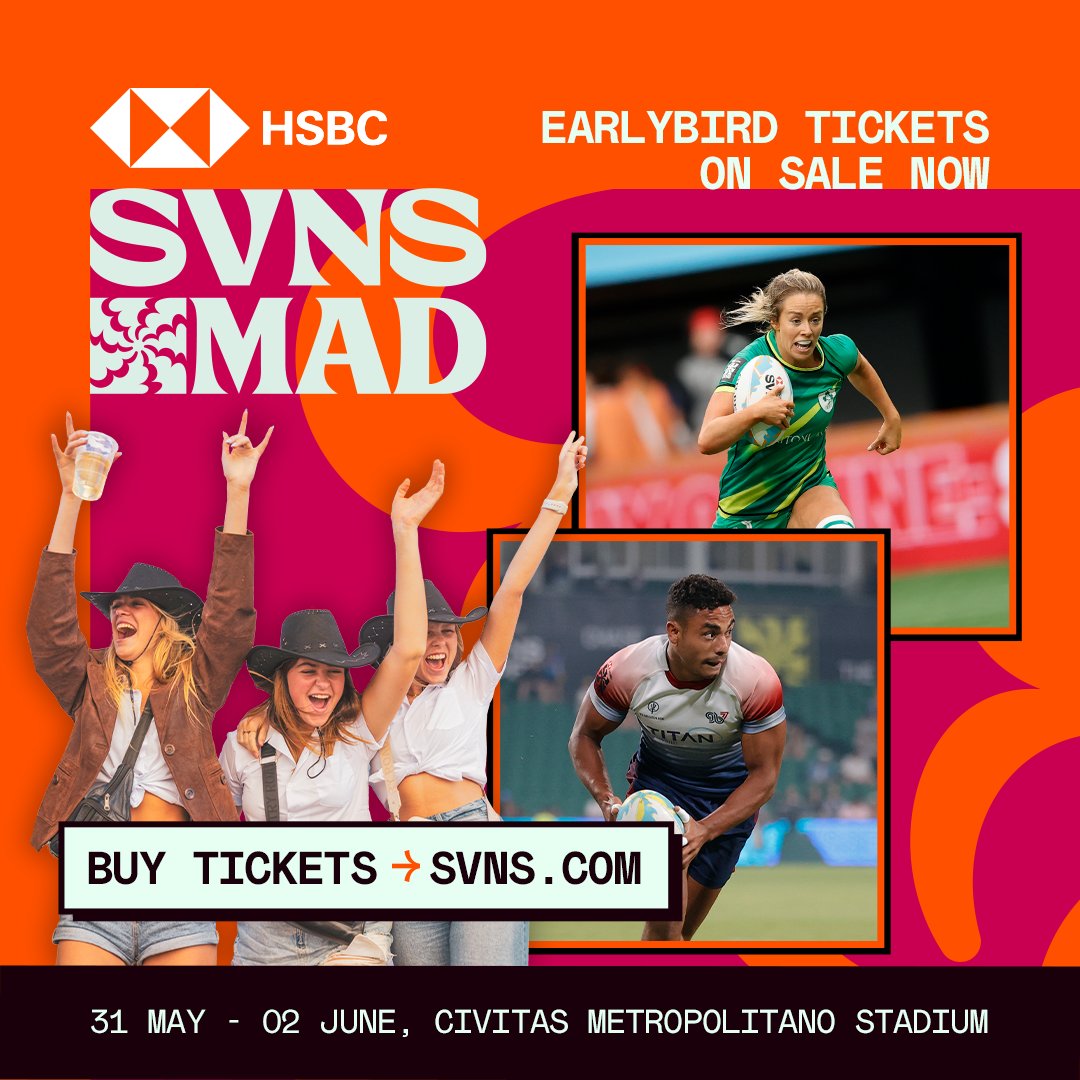It's all to play for in Madrid! Ireland's men and women's teams have both made it to the HSBC SVNS MAD Grand Final at the Civitas Metropolitano Stadium 🏉 The games will be played across the weekend of 31 May - 2 June 🔜 🎫 Tickets are on sale now bit.ly/4bqdNbc