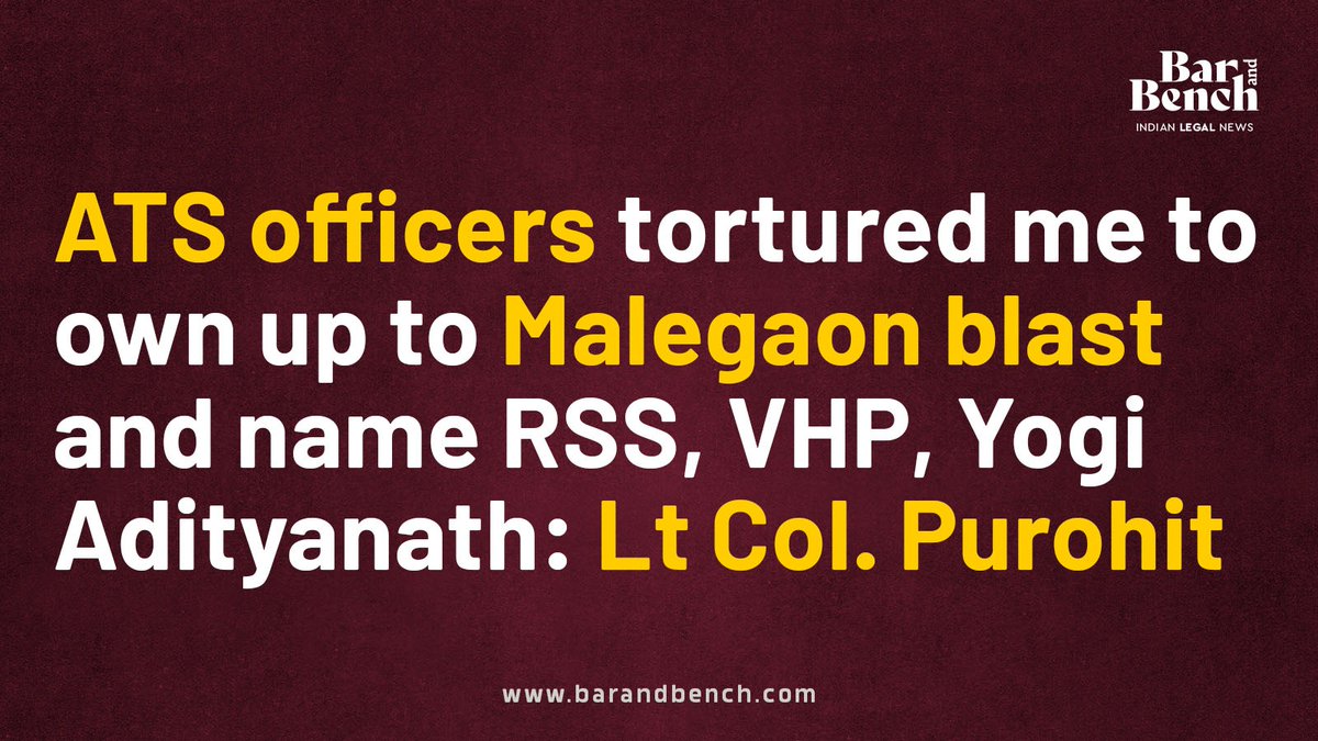 ATS officers tortured me to own up to Malegaon blast and name RSS, VHP, Yogi Adityanath: Lt Col. Purohit

Read more here: tinyurl.com/yxjpc3ju