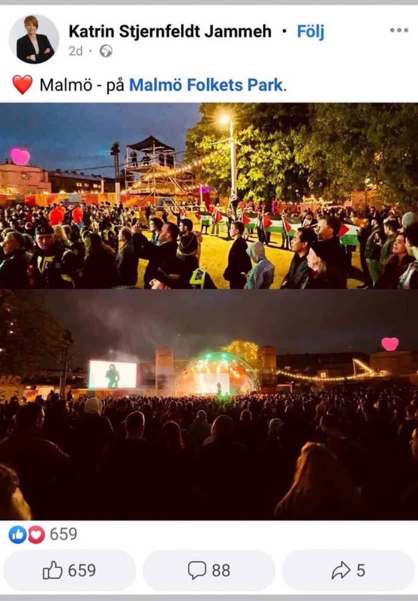 1500 Jews living in Malmö, Sweden are forced to leave town or shelter at home during the Eurovision Song Contest this week due to the rampant antisemitism in the city. Meanwhile, the city’s mayor Katrin Stjernfeldt Jammeh is posting pictures on supporting anti-Israel protesters