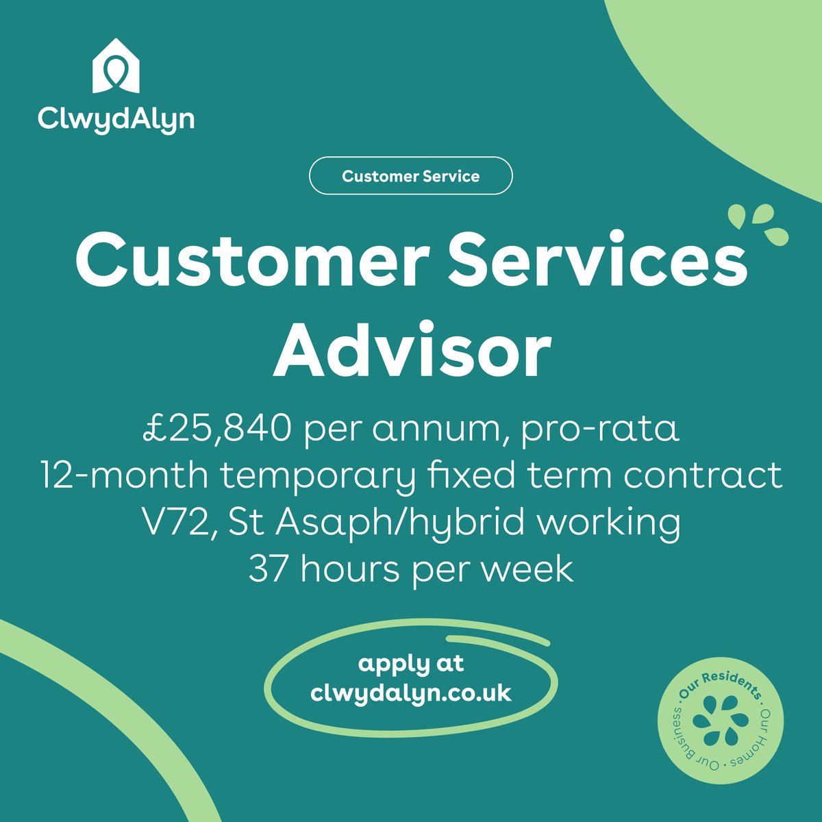 Want to work for an organisation that makes a positive difference in their local community? Apply to be a Customer Service Advisor with ClwydAlyn! Click here for more information and how to apply: clwydalyn.co.uk/work-for-us/