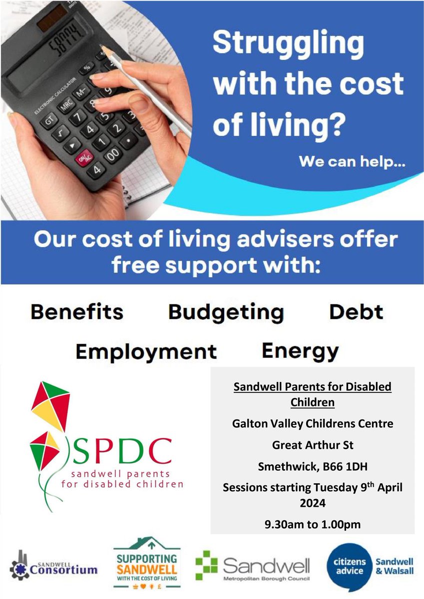 Great News! The Cost of Living Team are continuing with services on Tuesdays at SPDC HQ for the time being! Please call 0121 565 2410 or email admin@sp-dc.org to book your place on Tuesday 14th May 💚💛❤️ @sandwellcouncil @SCVOSandwell @VoicesParents @sandwellct