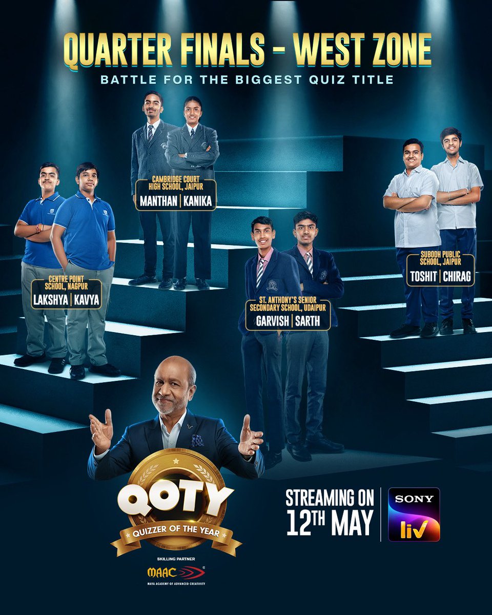 As we enter the second week of the quarter-finals, tension rises as the west zone teams gear up for intense showdowns. With only two spots in the semi-finals, the stakes are higher than ever. Tune in to Quizzer Of The Year to see who advances! #QOTYOnSonyLIV #QuizzerOfTheYear