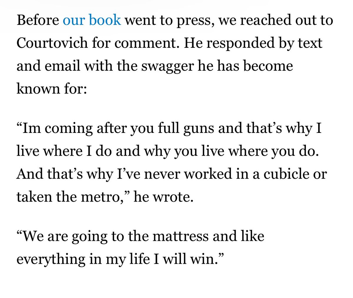 Jim Courtovich brags that he’s never had to ride the metro because he’s so rich. comment to @BrodyMullinsDC @lmullinsdc “that’s why I live where I do and why you live where you do. And that’s why I’ve never worked in a cubicle or taken the metro” politico.com/news/magazine/…