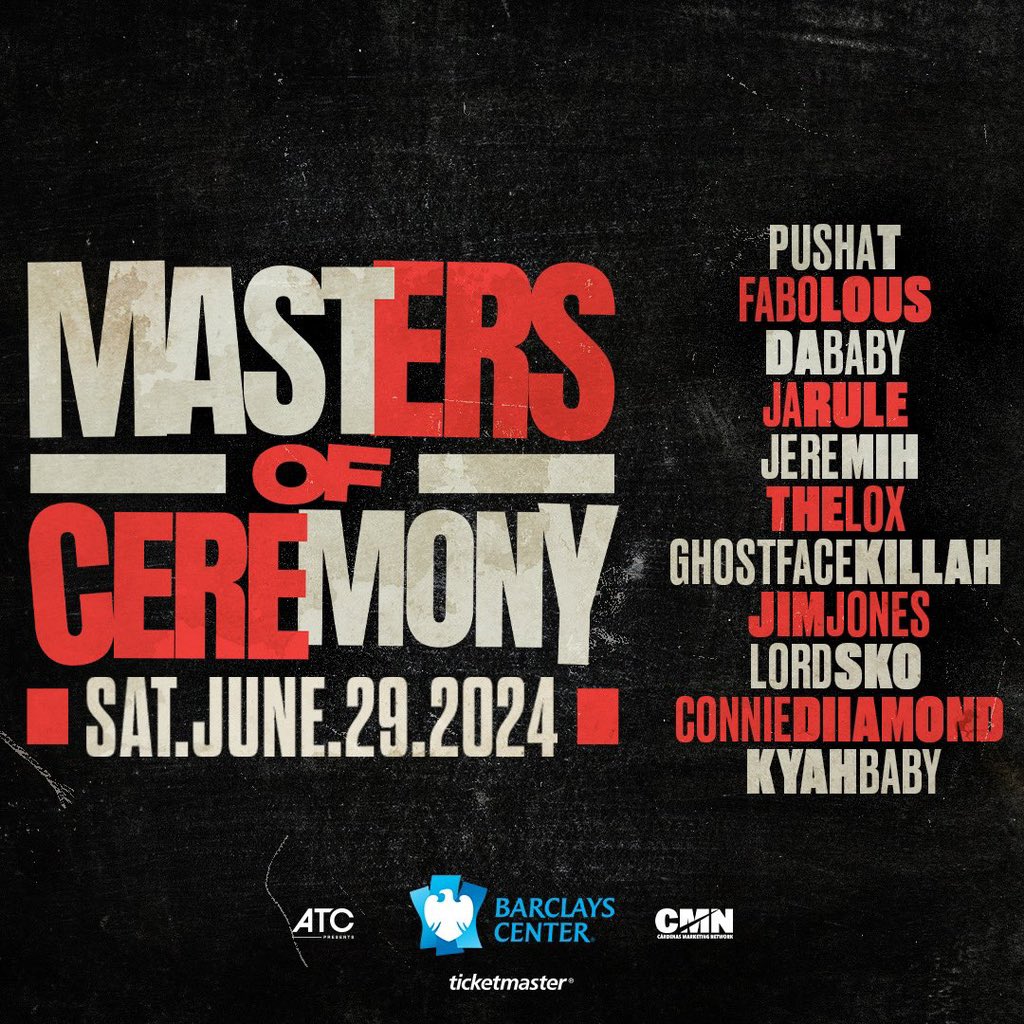 🔥PRESALE TIME🔥 Masters of Ceremony on Sat, June 29 featuring Pusha T, Ja Rule, Fabolous, Da Baby, Jeremih & more! Code: MOCBK 🎫: bit.ly/44tfUZv