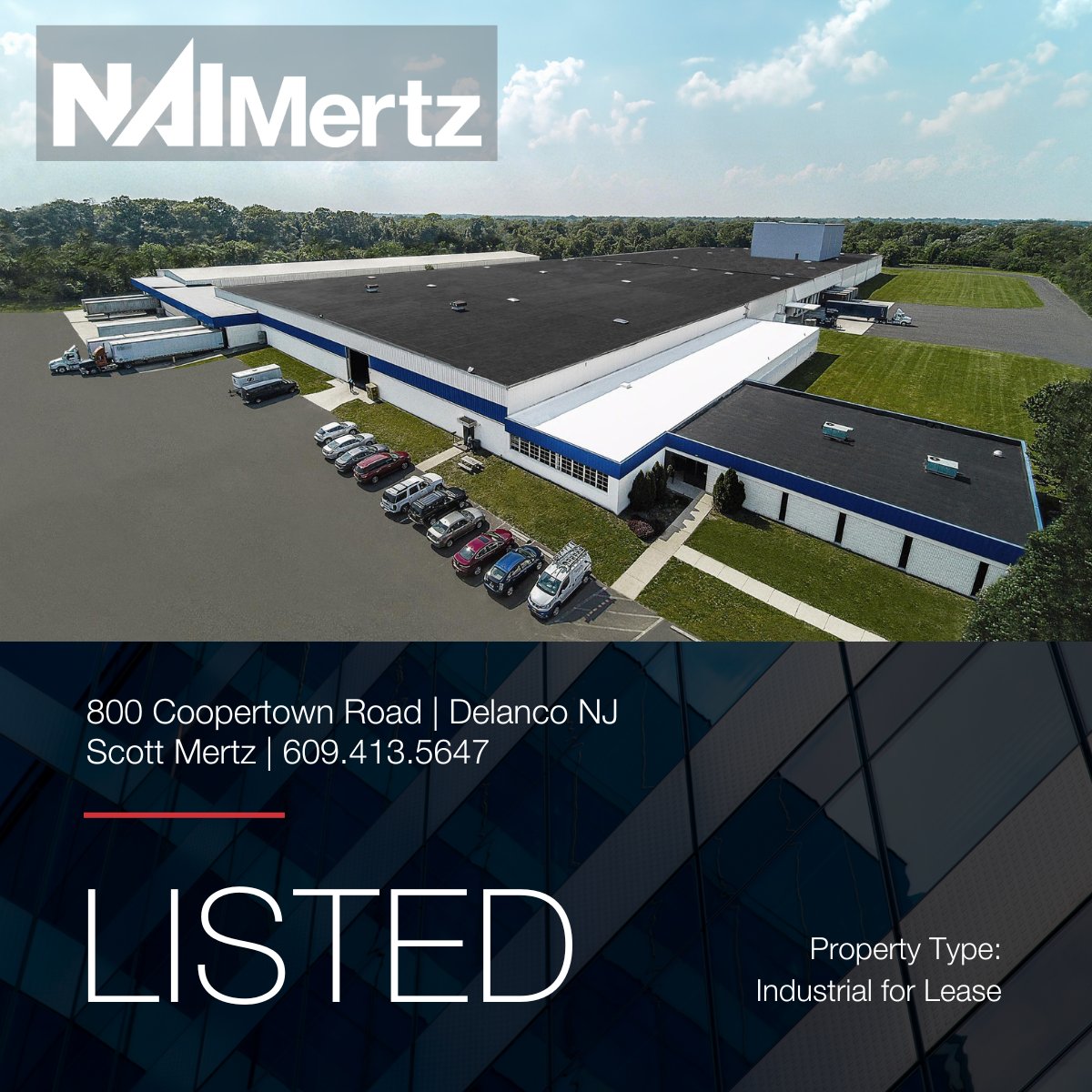 Industrial Plug & Play Opportunity!
800 Coopertown Road | Delanco NJ
271,336+/- DIVISIBLE Industrial for Lease
 
Contact Scott Mertz for more information 609.413.5647
 
#industrialleasing
#commercialspace
#commercialrealestate