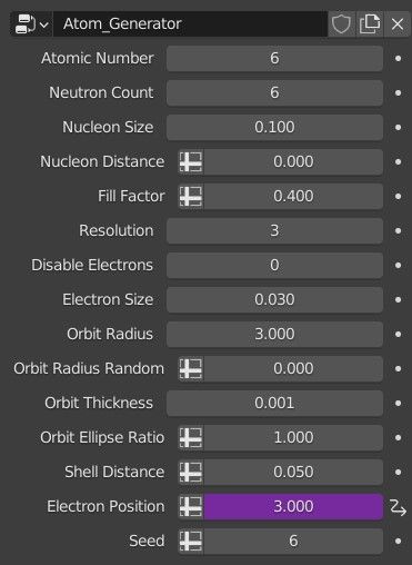 A parametric generator for Bohr model atoms, based on the atomic number and neutron count entered. Various other settings are available to change sizes, resolutions, ratios and animate the electron orbits. blendermarket.com/products/easy-…