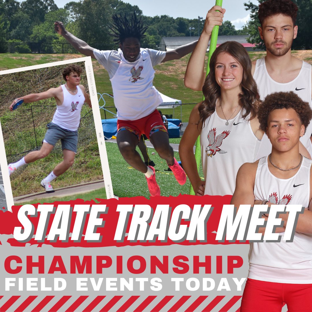 Good Luck to these 5 athletes as they are headed to STATE in Commerce, GA today! 
Senior Emily Byrd- High Jump
Freshman Trent Harris and Junior Hunter Madlock- Pole Vault
Junior Caleb Potts- Discus
Senior Phillip Jackson-Billings- Triple Jump