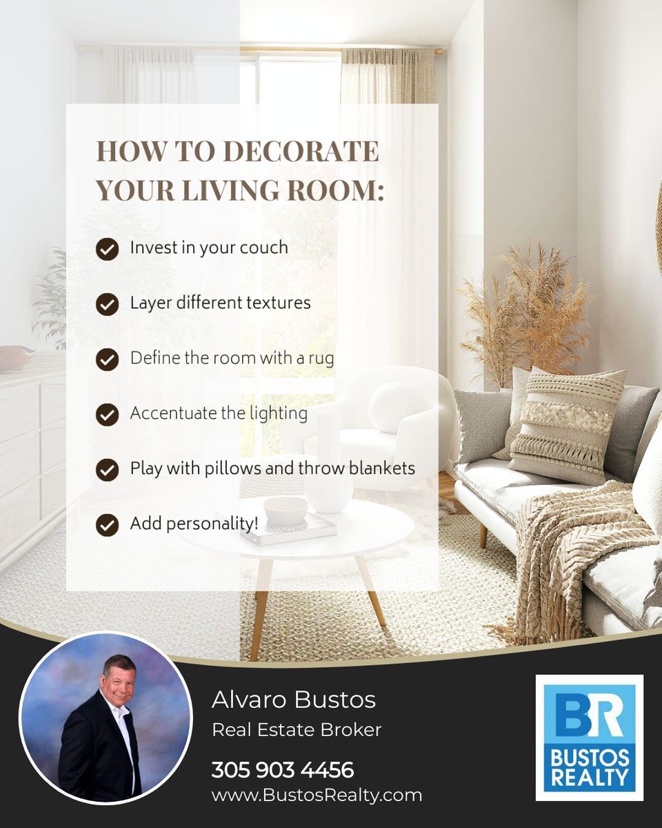 The living room is a central gathering place in most homes and should stand out. Here is the best way to add color, texture, and warmth to your room. 

#homestyle #homedecor #homedesign #livingroom #homefurniture #homegoals #homestyetips #homedecortips