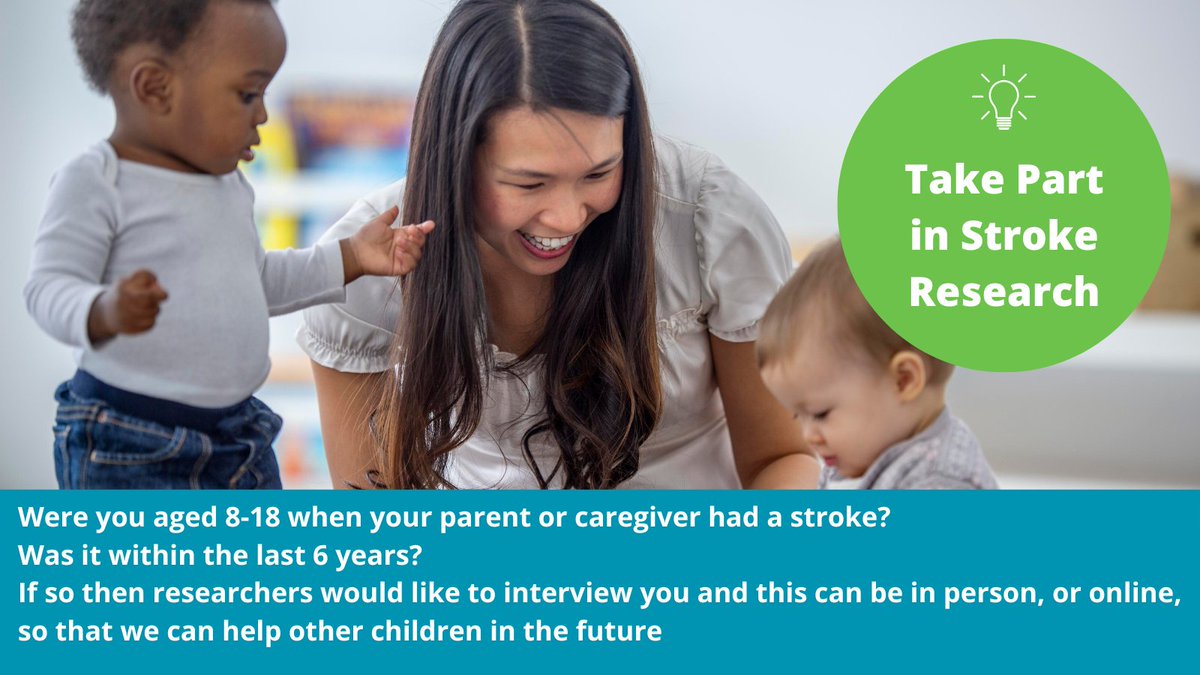 TAKE PART IN RESEARCH Were you aged 8-18 when your parent or caregiver had a stroke? Was it within the last 4 years? If so then researchers would like to interview you and this can be in person, or online, so that we can help other children in the future. differentstrokes.co.uk/wp-content/upl…