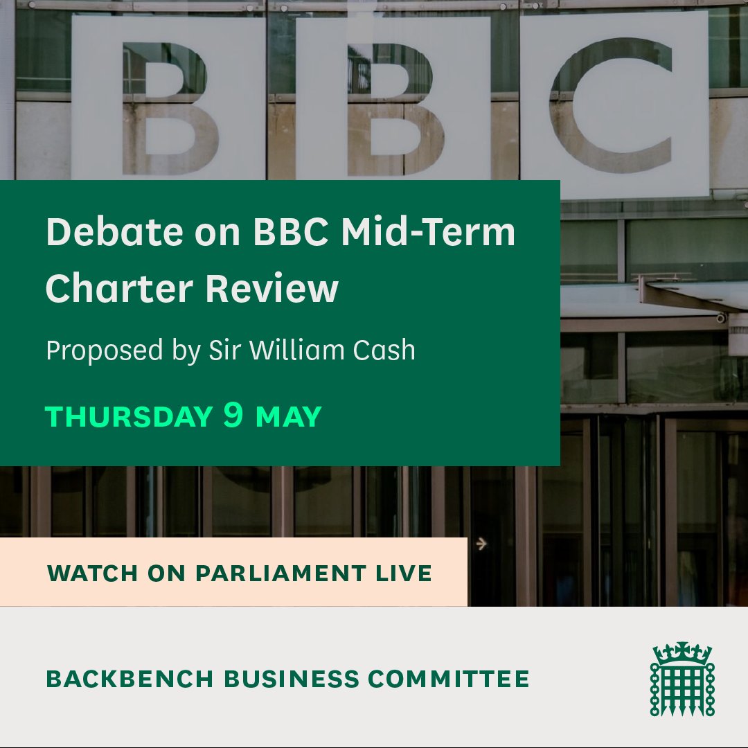 MPs are holding a debate on the BBC mid-term charter review, proposed by @BillCashMP. 📚Read the @commonslibrary debate pack: commonslibrary.parliament.uk/research-brief… 📺Watch on Parliament live: parliamentlive.tv/Commons
