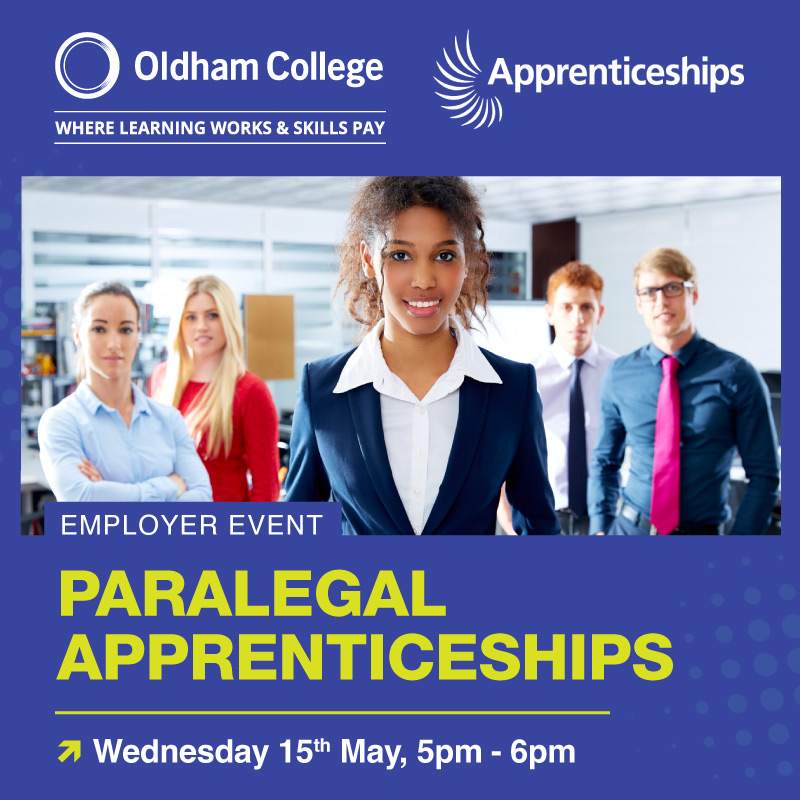 Our Paralegal apprenticeships employer event is less than a week away. Join us on Wednesday 15th May, 5pm-6pm to learn more about how you can give an apprentice the first step into their legal career. Sign up: ow.ly/bkNp50Ruyi5