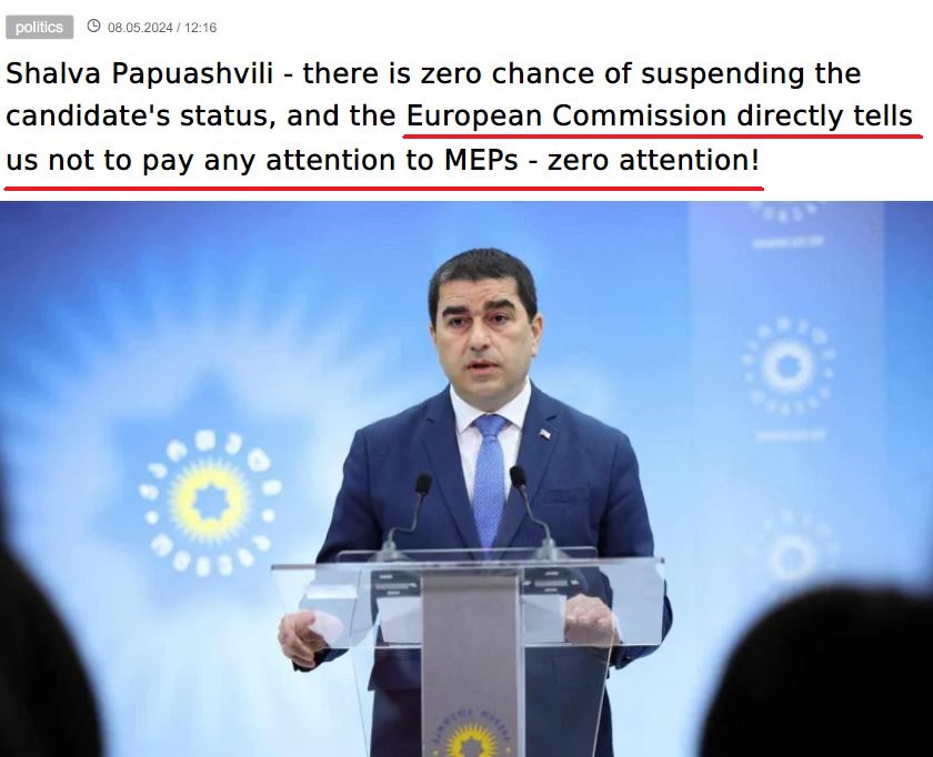 Would Mr @shpapuashvili disclose who from the 🇪🇺Commission he means, because 425 MEPs who voted for the 🇬🇪 resolution would like to explain the ABCs of the EU to them. Or is @GeorgianDream41 lying again as they did a year ago when they promised not to reintroduce the Russian law?