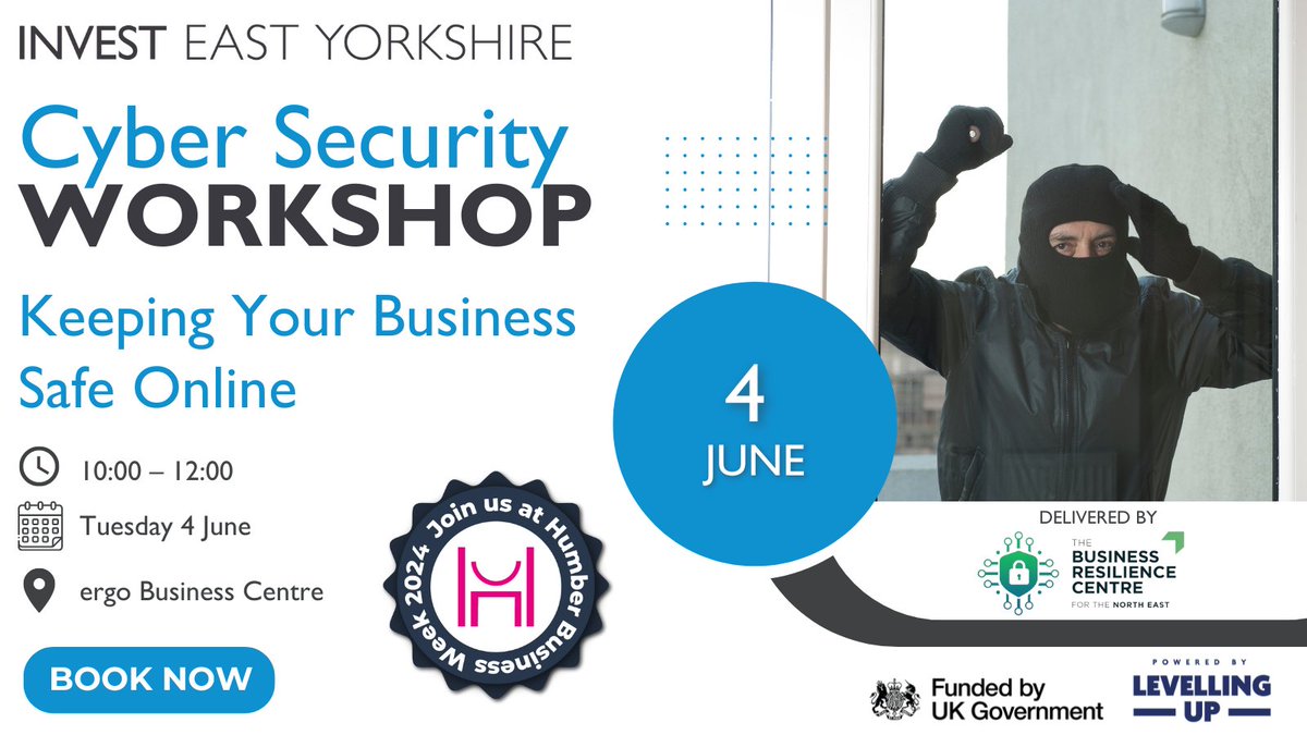 Join our free workshop ' Keeping Your Business Safe Online ' for small businesses! Demystify online safety, protect your data & more. 

📅 Tuesday 4 June
🕒 10:00 – 12:00
📍 Ergo Business Centre 

Book now: orlo.uk/rfWqc

@BizWeekHumber 

#CyberSafe #SmallBizUK #HBW24