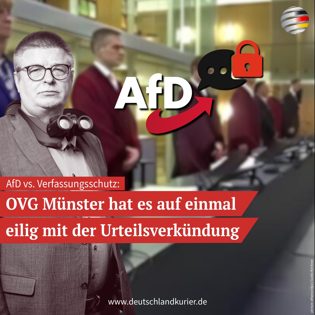 Schneller als von Prozessbeobachtern erwartet will das nordrhein-westfälische Oberverwaltungsgericht (#OVG) bereits am kommenden Montag (13.05.) sein Urteil in Sachen @AfD vs. Bundesamt für #Verfassungsschutz (BfV) verkünden. Das teilte das Gericht auf seiner Internet-Seite mit.…