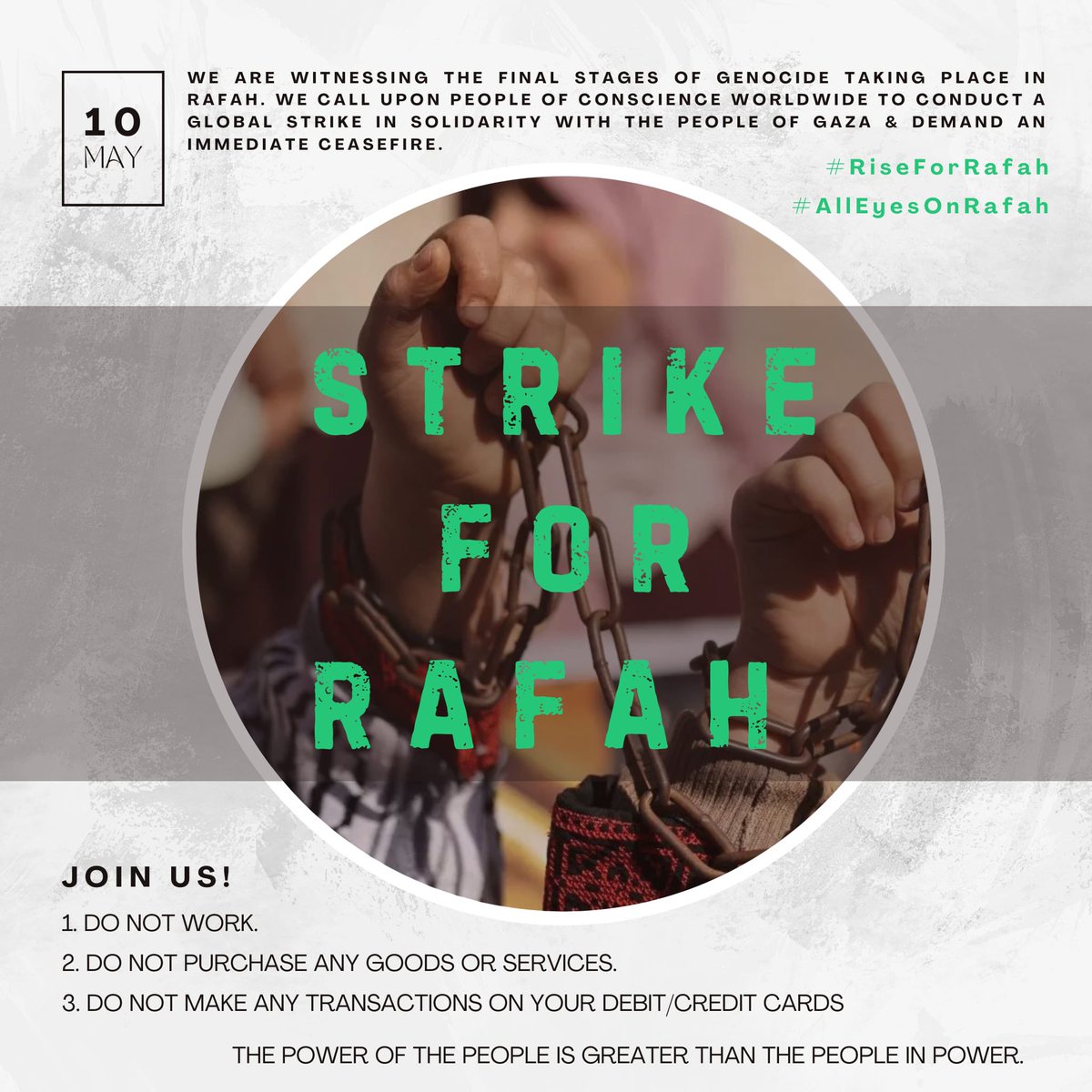 Please join #GlobalStrikeForRafah tomorrow. #RiseForRafah #AllEyesOnRafah