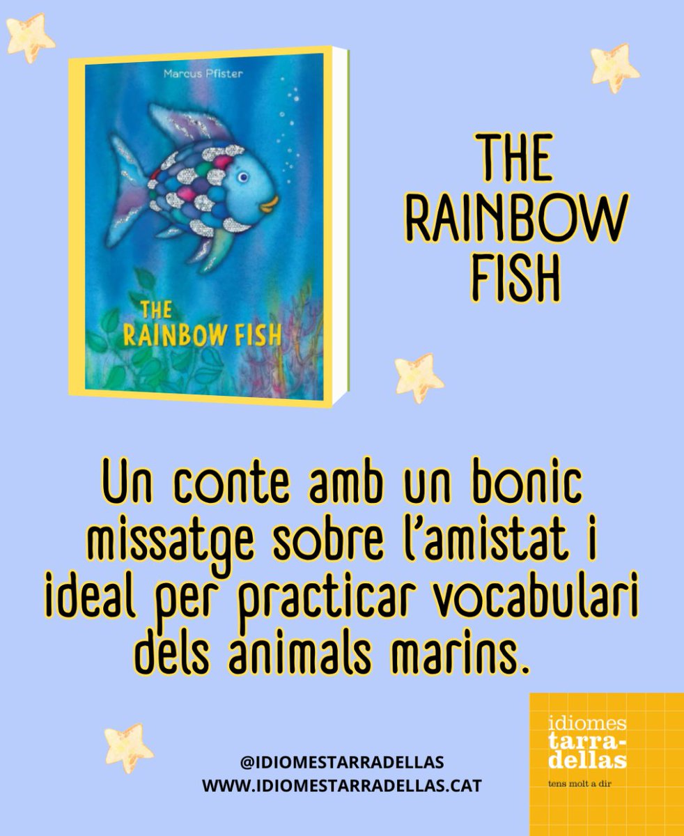🐻CONTES EN ANGLÈS🐻
Avui us recomanem:
🐟🌈THE RAINBOW FISH🐟🌈
Podreu practicar vocabulari dels animals marins i els colors. 

#contes #contesenangles #english #learningenglish #kids #therainbowfish #lescorts #eixample #esquerraeixample #idiomestarradellas