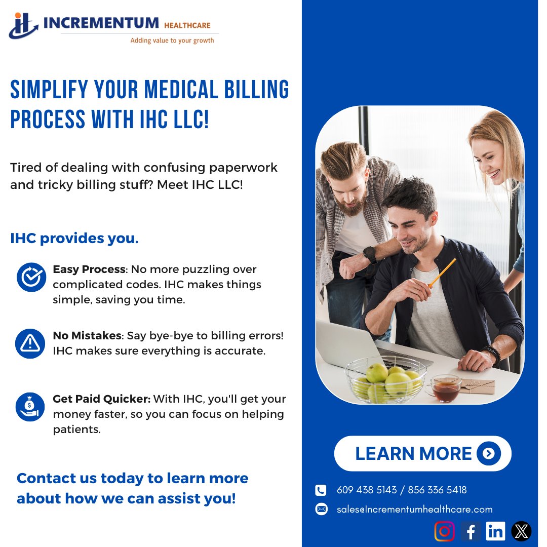 Simplify medical billing with IHC LLC! No more confusion, just fast, accurate payments. Contact us today!

Contact Us:
lnkd.in/gNQ6dk8U

#MedicalBilling #RevenueGrowth #PrecisionBilling #IHC