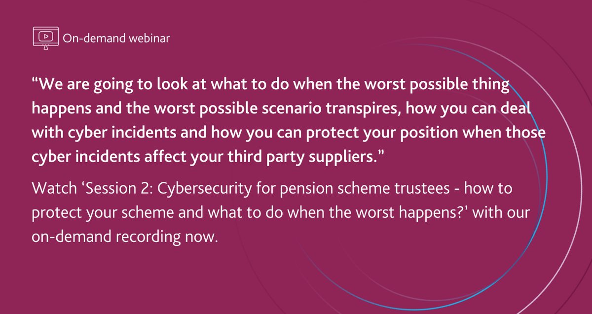 GowlingWLG_UK's tweet image. The second instalment of our Scheme Sessions series is live! 💻

This session looks at what happens when incidents occur and how to deal with third parties from a cyber security and data perspective. 

Watch now 👇
gowlg.co/4buCHGC

#Pensions #DigitalPensions