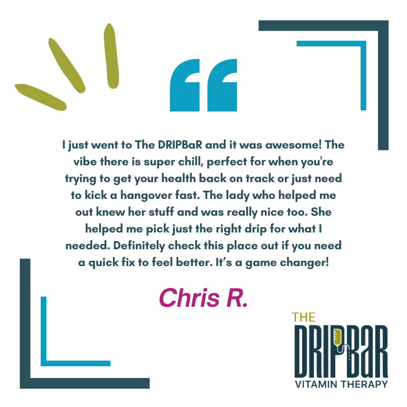 “It’s a game changer!” See what our happy clients are saying about the relaxing Vitamin Therapy experience at The DRIPBaR! (Testimonials have not been evaluated by the FDA. Please see FDA and Testimonial Disclaimers on our website.)  #IVDrips #Health #Wellness #TheDRIPBaR