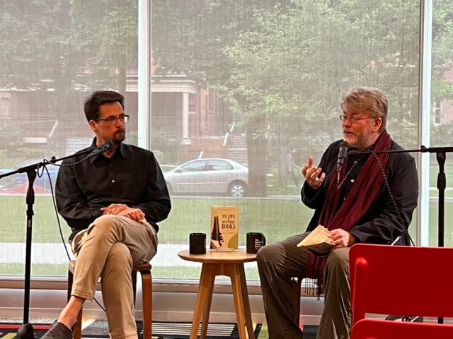 I am grateful to @SeminaryCoop for the invitation to talk yesterday evening with my friend @jonmsweeney about his wonderful new memoir, ‘My Life in Seventeen Books.’ You can order a copy here, and you should! bookshop.org/a/82521/978195…
