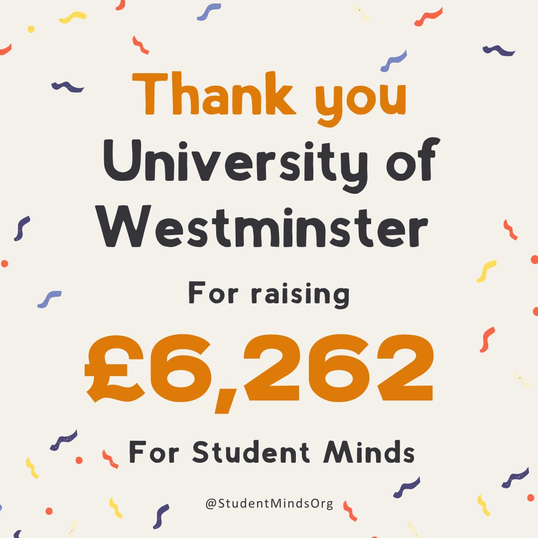 Thank you to @UniWestminster for donating an incredible £6,262 raised through the NSS! We're so grateful for your generous support, which will help us to keep putting student mental health first 🧡