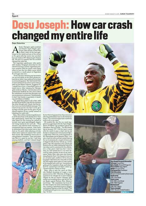 How car crashed changed his life Dosu Joseph Ex super Eagles goalkeeper.
