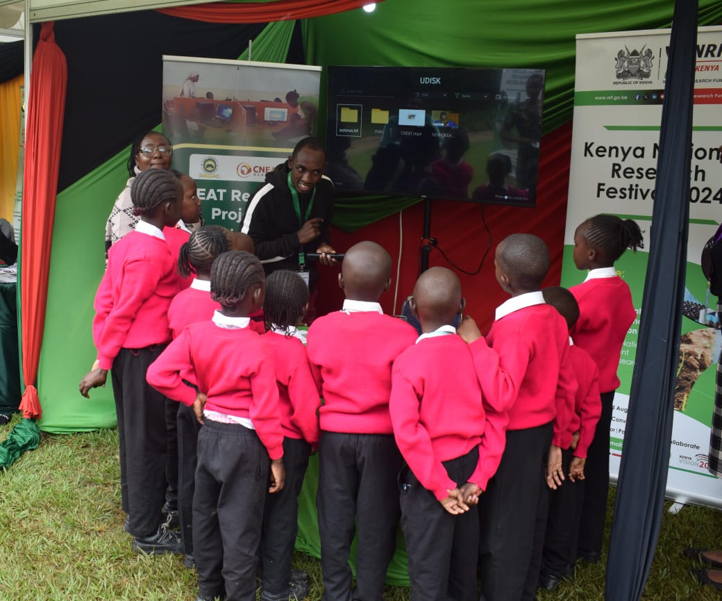 Students participating in the ##RSTIConference2024 #STIForSustainableProsperity get the opportunity to listen to our researcher on how children with special needs operate computers, a project funded by @nrfkenya @CNEAT_ @MeruUniversity