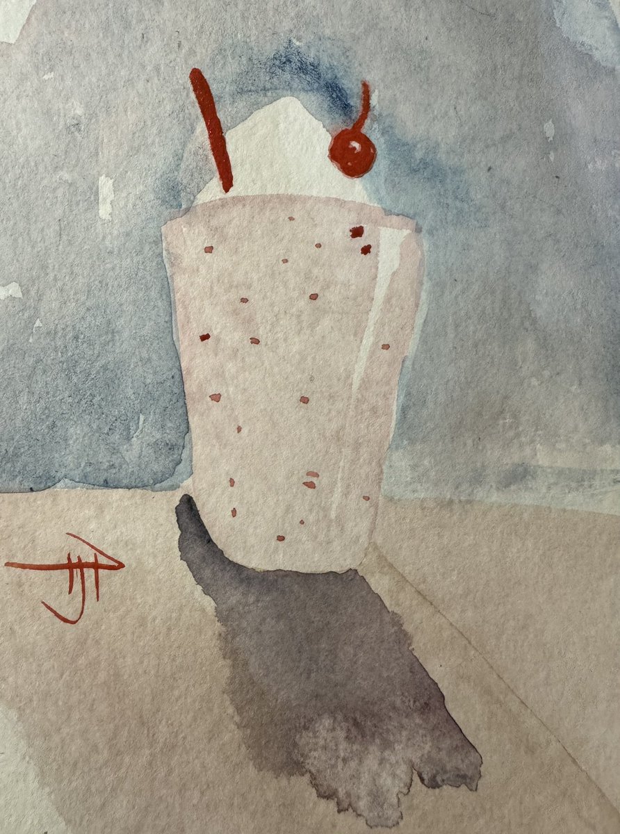 #PruittWrites #watercolor #strawberry #milkshake #strawberrymilkshake #stilllife #watercolour #watercolorist #watercolourist #art #americanartist
